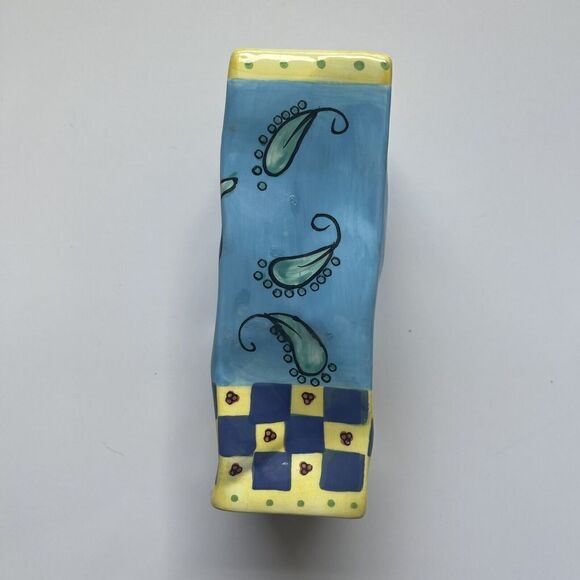 MILSON & LOUIS - Whimsical Hand Painted Vase - Flowers and Blue background - Picture 3 of 7